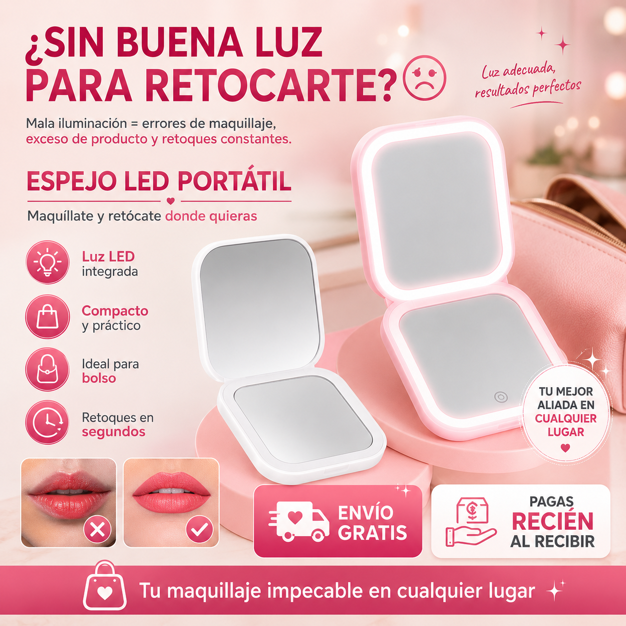 Espejo LED portátil para maquillaje 💄✨