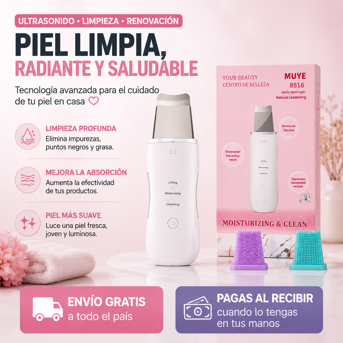💎 SkinGlow 3D™ — Limpiador Facial Ultrasónico 3 en 1