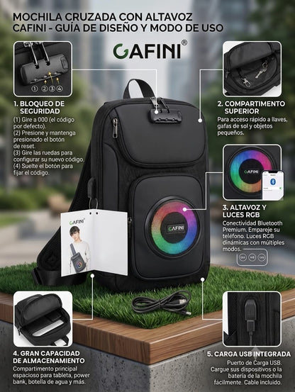 Mochila cruzada Cafini con altavoz RGB (ALTA CALIDAD)