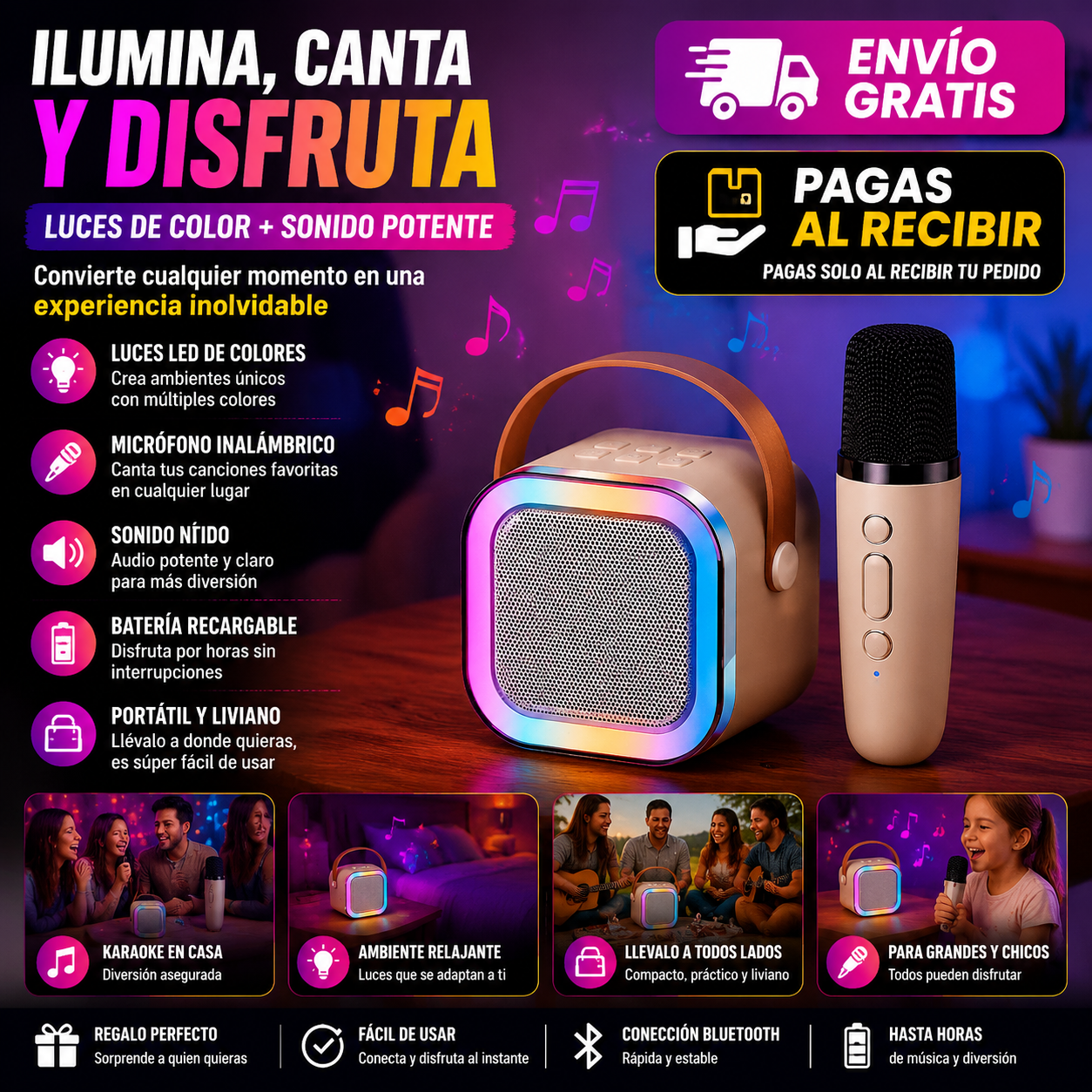 Parlante karaoke RGB + micrófono