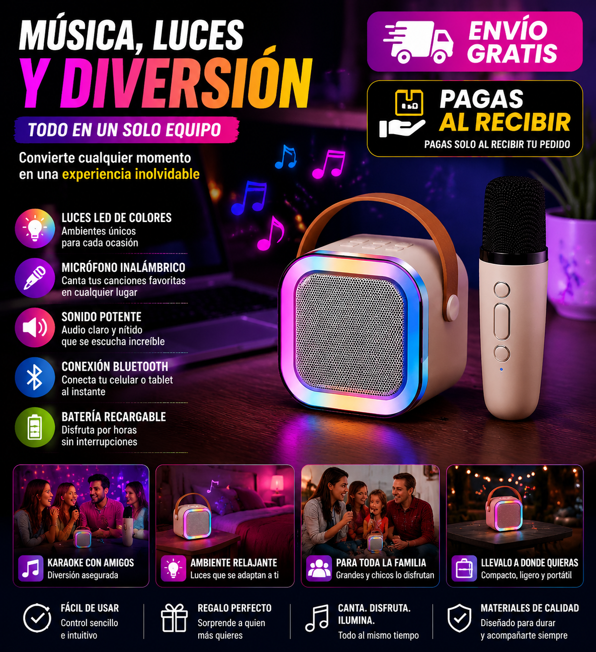 Parlante karaoke RGB + micrófono