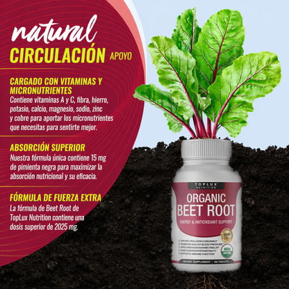 Toplux Nutrition® Organic Beet Root + Oxido nitrico
