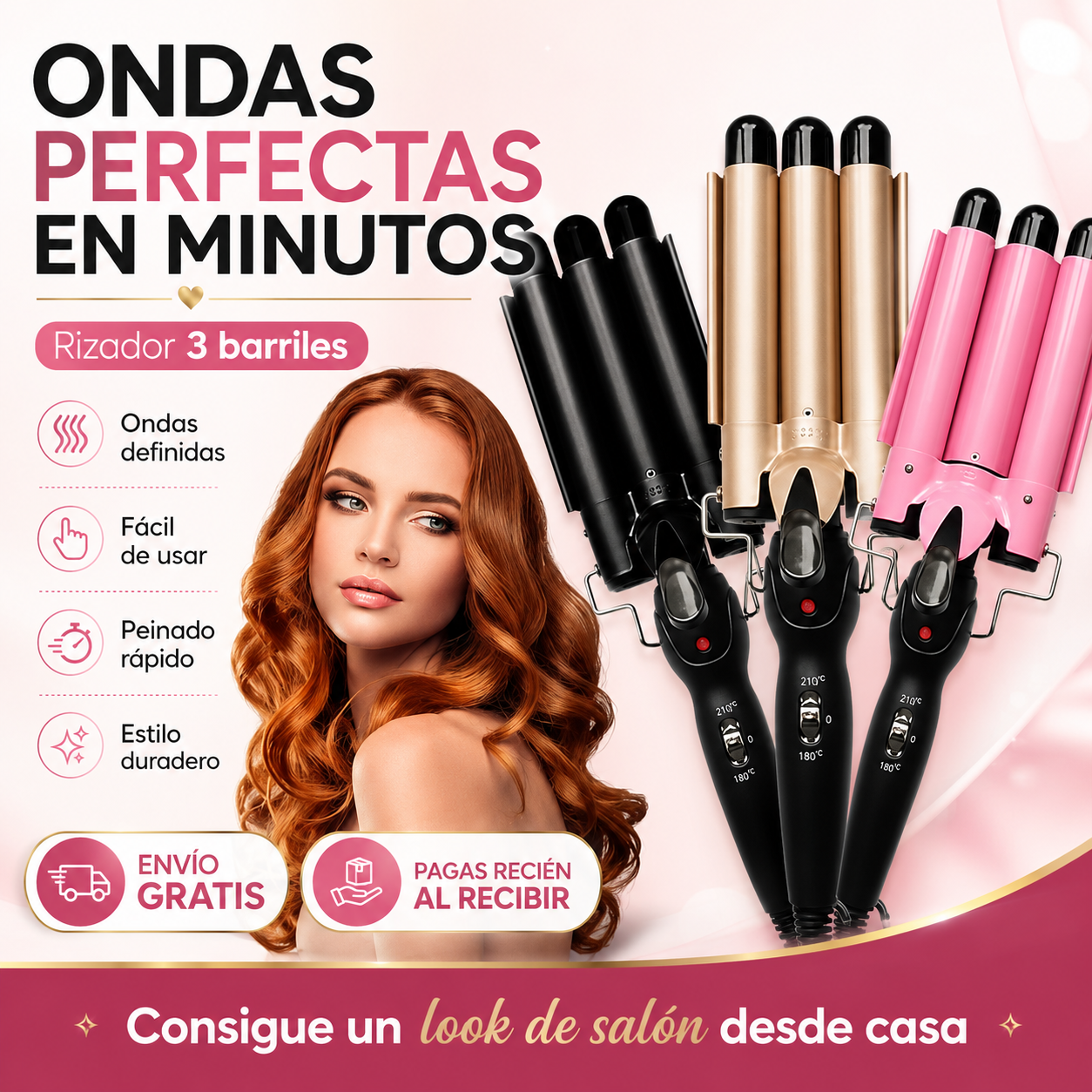 Rizador de cabello de tres tubos👩‍🦱✨