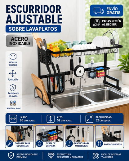 Escurridor ajustable sobre lavaplatos 🍽️🏠