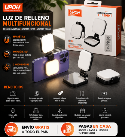 Luz LED con espejo magnético 📱✨