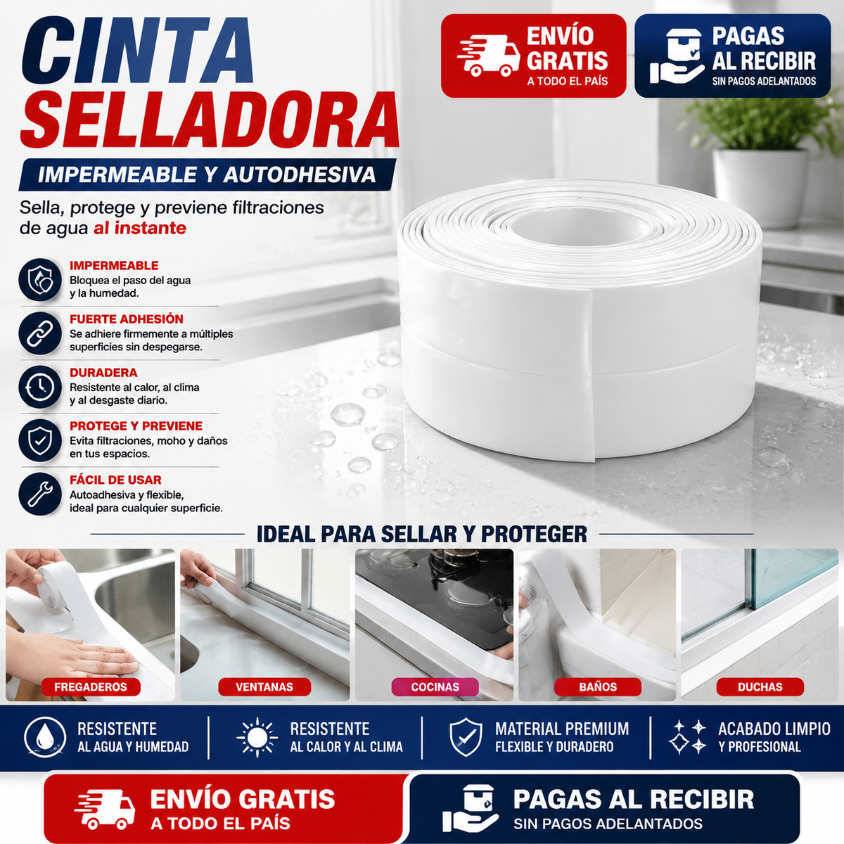 AquaShield Pro — Cinta Selladora Impermeable Antimoho ( 5 cm x 5 metros )