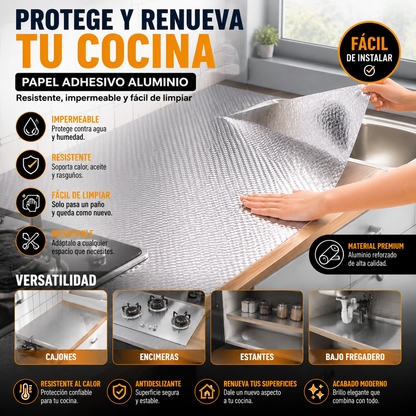 Papel Adhesivo de Aluminio para Cocina ✨🏠 ( Tamaño del producto: 0.60x10mts )