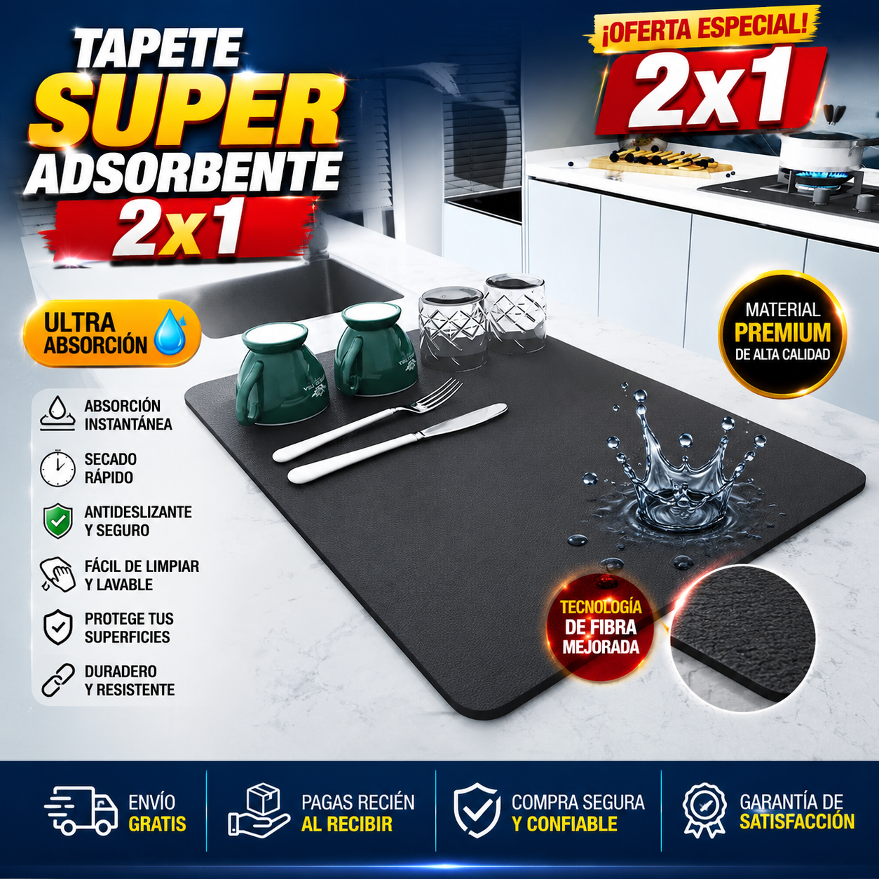 Tapete Super Absorbente – Cocina limpia y seca al instante