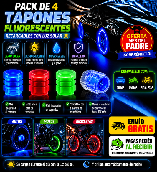 Pack 4 Tapones Fluorescentes – Recargables con Luz Solar