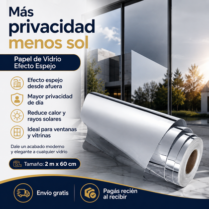 🪞 Papel Adhesivo Efecto Espejo 2 x 1 (TAMAÑO: 2MX60CM)