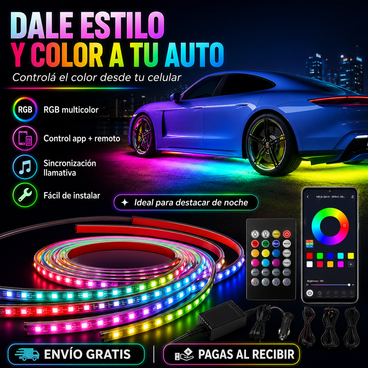 🚗 Kit Luces LED RGB para Chasis de Auto