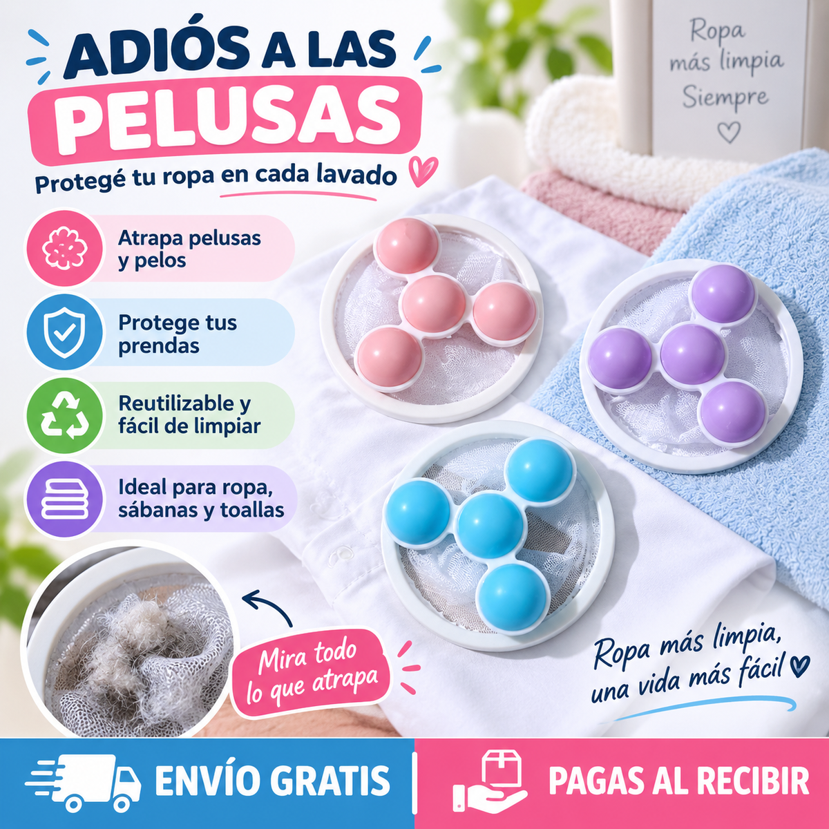CleanWash Atrapa Pelusas 3x1