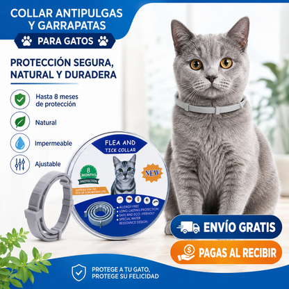 🐶🐱 Collar Antipulgas y Garrapatas para Perros y Gatos – Protección hasta 8 Meses 🛡️🌿💧
