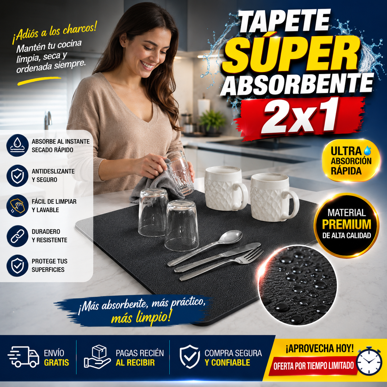 Tapete Super Absorbente – Cocina limpia y seca al instante