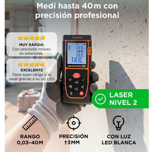 "LaserPro 40X – Tu Medición Perfecta en un Clic"