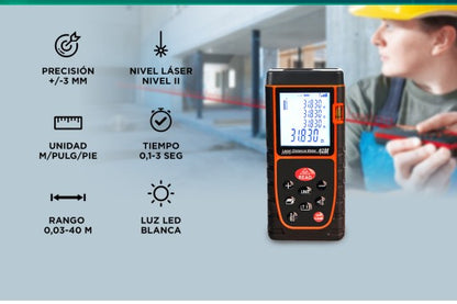"LaserPro 40X – Tu Medición Perfecta en un Clic"